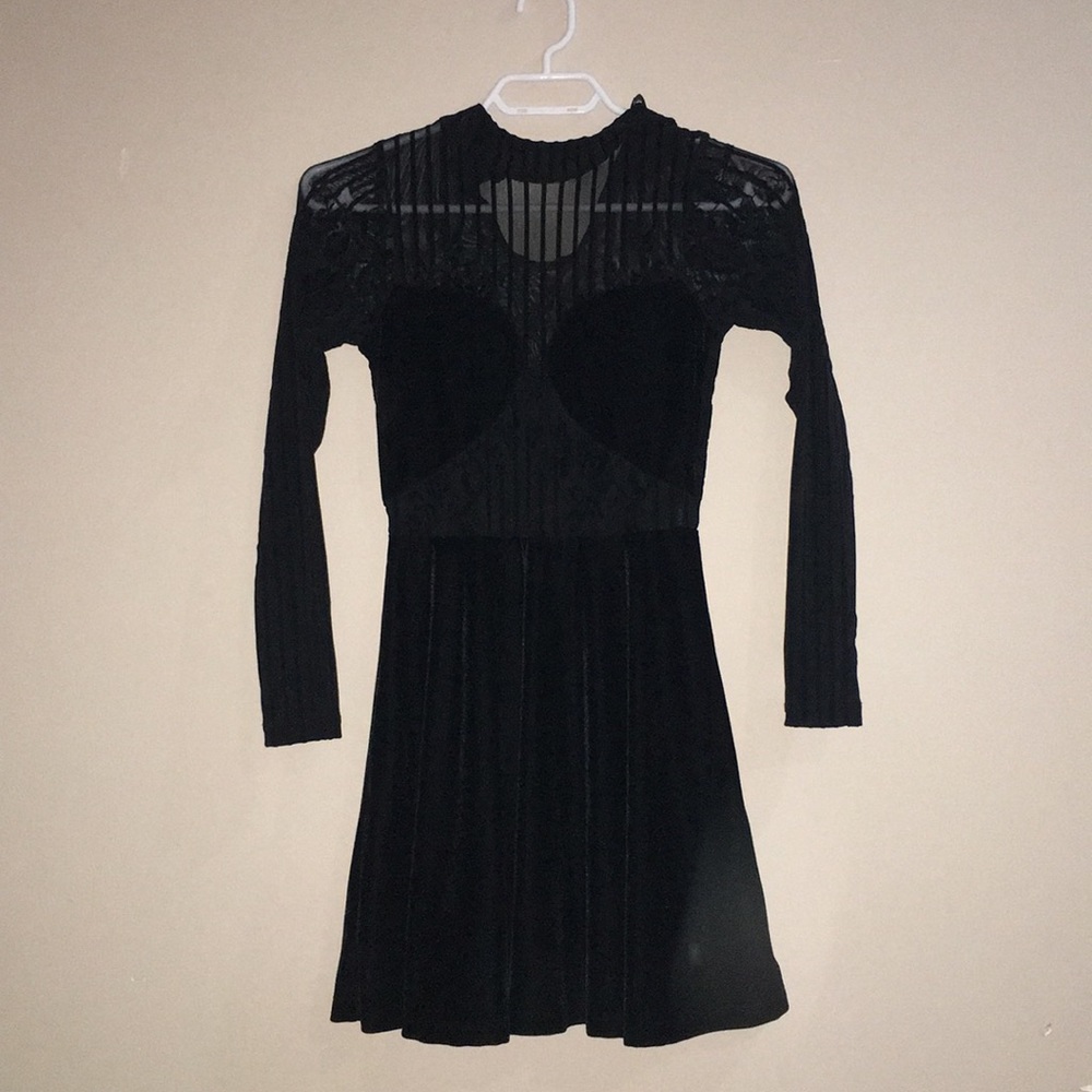Motel Rocks black mesh and velvet long-sleeved mini dress